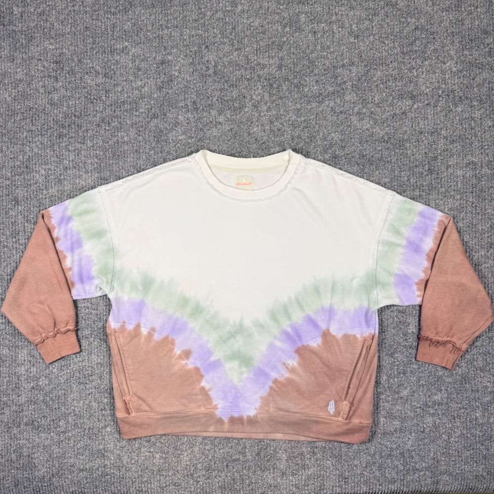 FP Movement Free People Tie Dye Sweatshirt Brown Purple Green Small - Picture 3 of 15